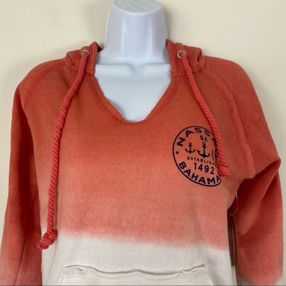 NEW NWT EXIST Tie Dye Ombré Dipped Hoodie Sweatshirt Cropped Coral White Small - Picture 3 of 9